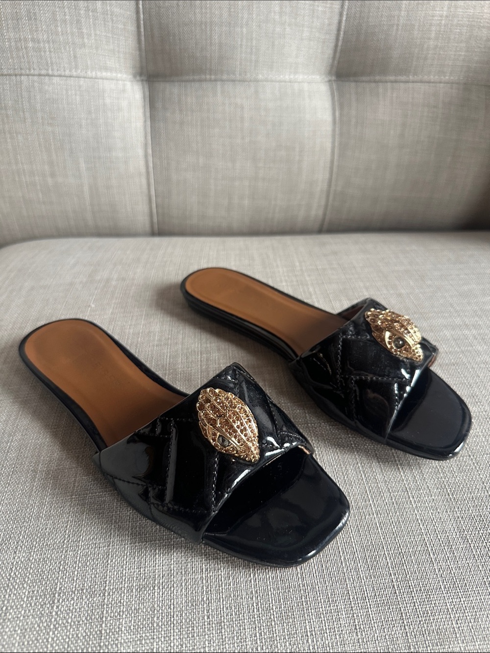 Kurt Geiger London Kensington Black Patent Slide EU 38 US 8